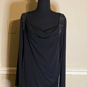 Black Michael Kors Swoop Neck Quarter Link Dress w/Shimmer Shoulder Size XL